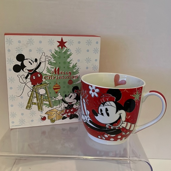Disney Minnie Mouse Holiday Ceramic Mug/Wood Picture Set EUC - Picture 1 of 4